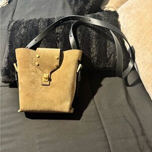 All Saints Tan Suede Bag with Black Straps